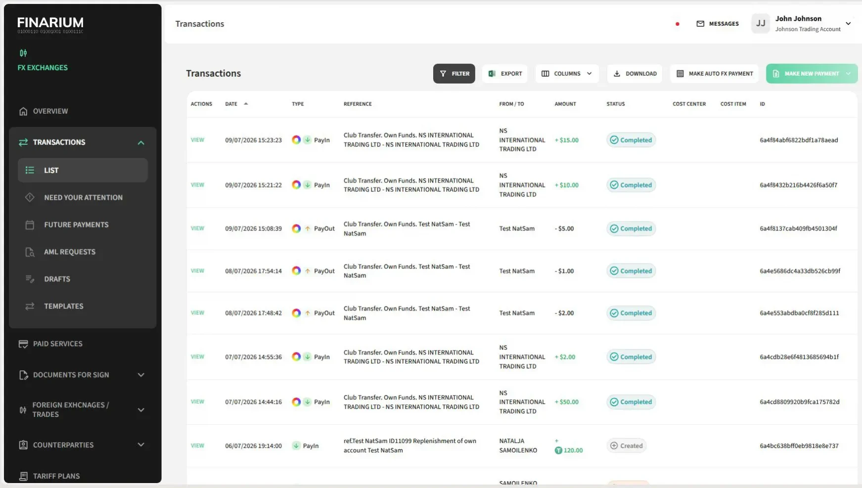 Finarium — payment orders