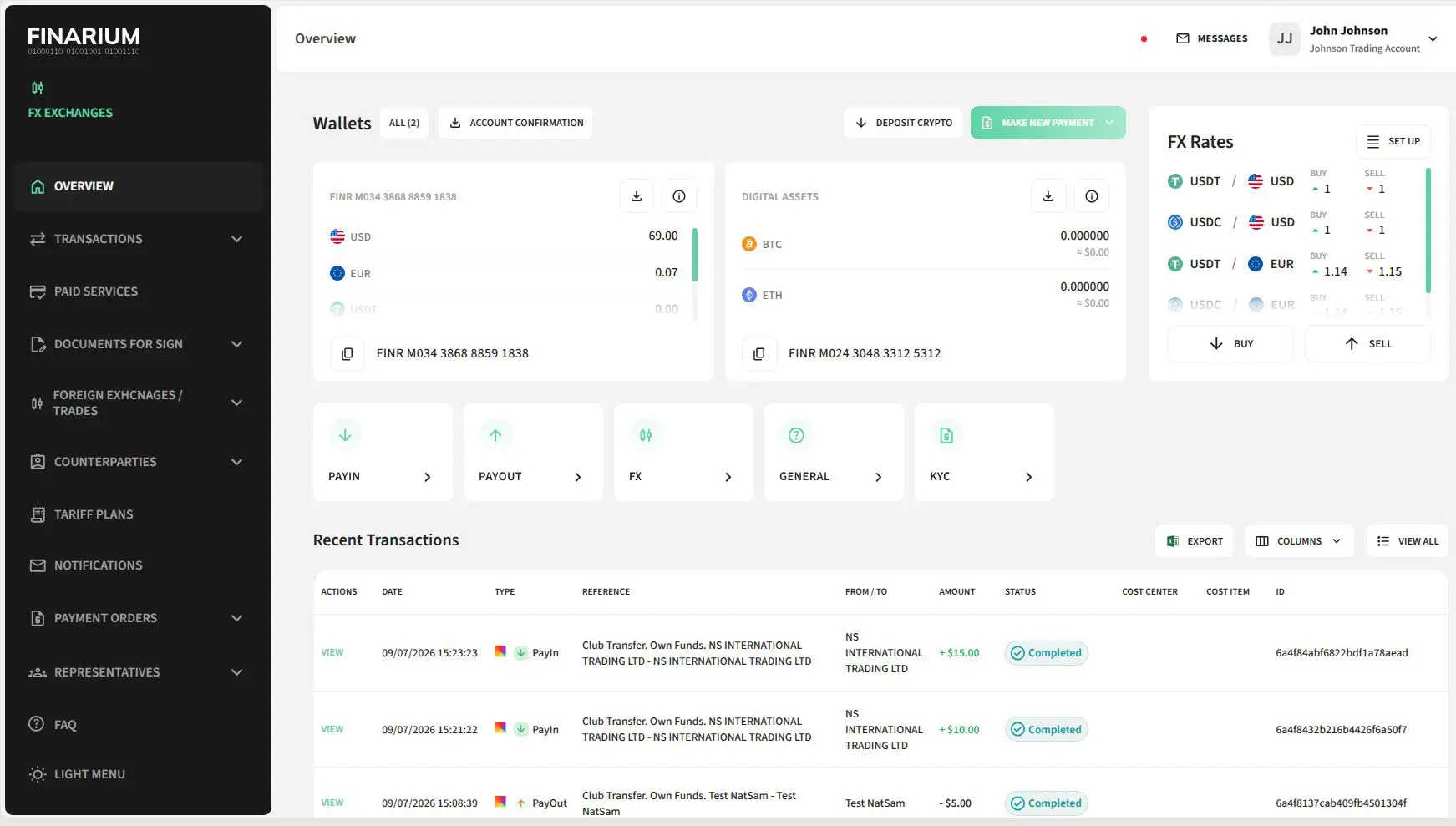 Finarium client account — overview