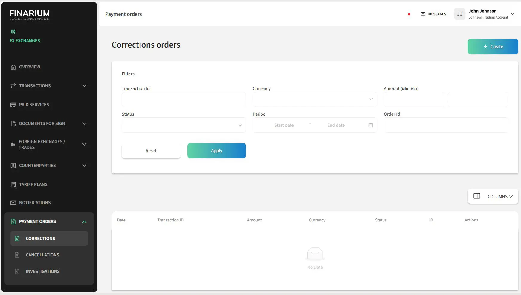 Finarium — transactions